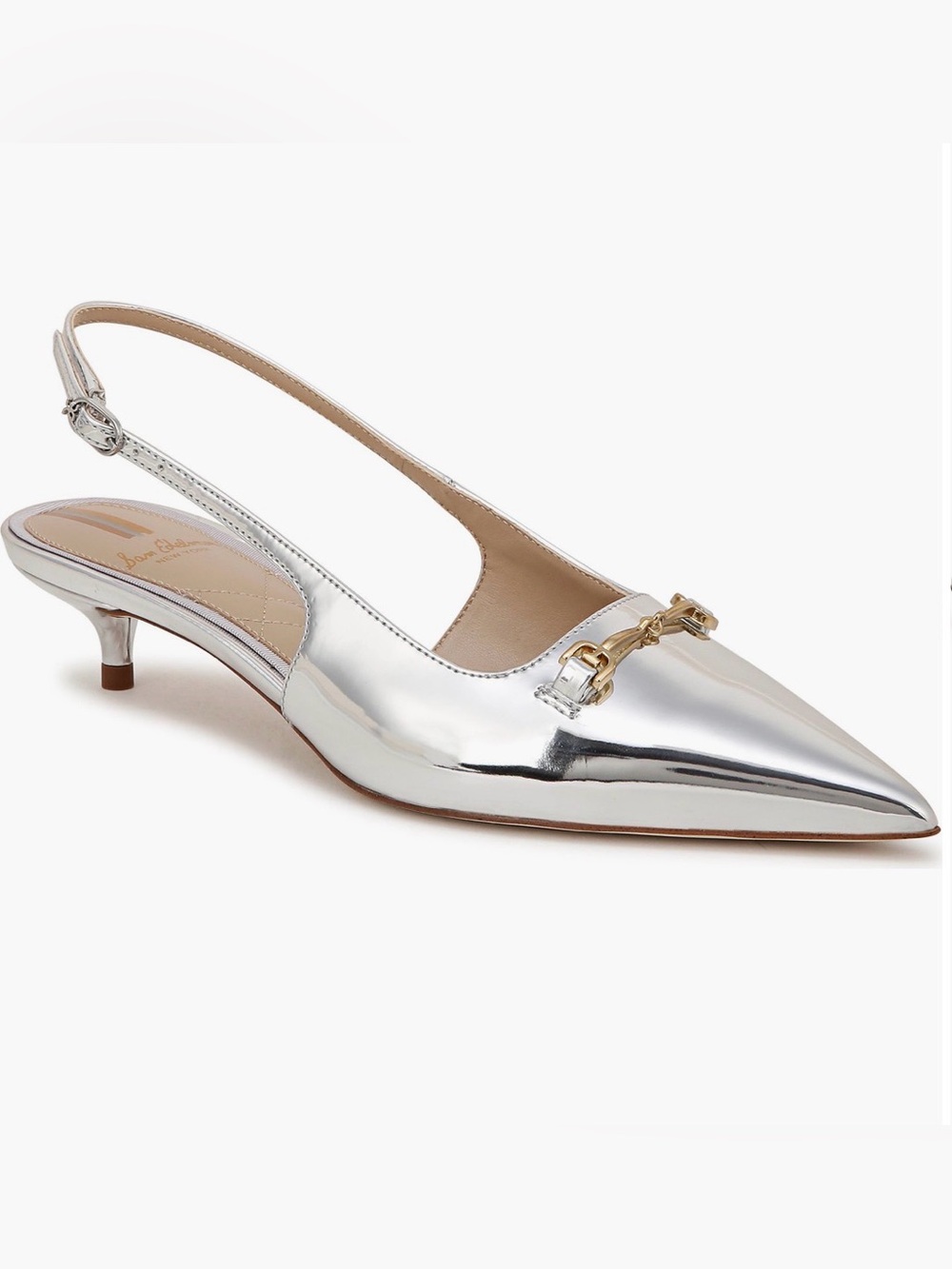 Sam Edelman Farrah Metallic Silver Slingback Pump kitten heel NEW - Picture 1 of 8